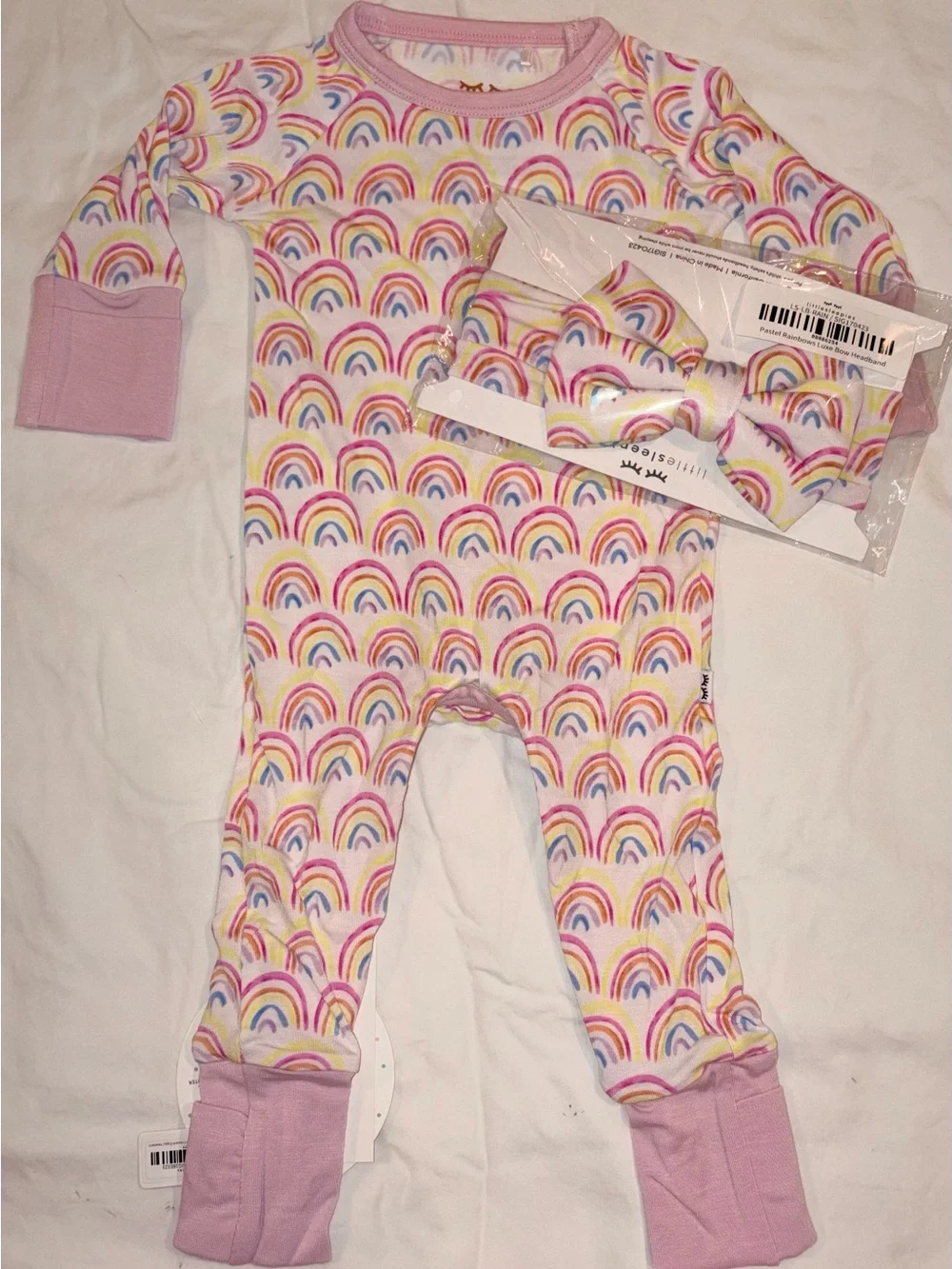 Little Sleepies Bamboos Crescent Zippy w/ headband sz NB NWT